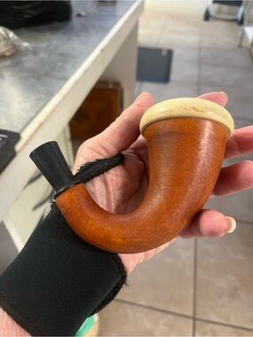 Classic calabash Brown Wood-Effect Men's Smoking Pipe with Beige Rim